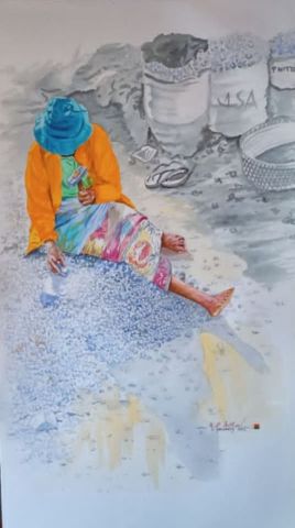 Miasa vato Akamasoa Aquarelle sur papier